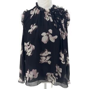 🌸 KATE SPADE Madison Ave Collection Floral Ruffle Blouse S Black Pink Chiffon